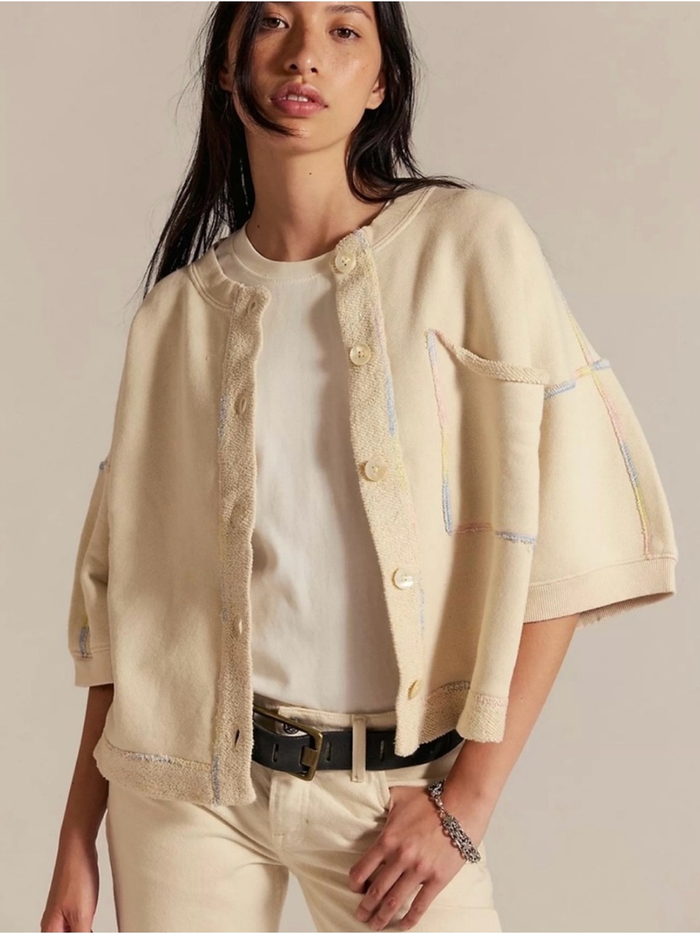 NWT Free People Cream & Multi Color Matilda Cardigan
